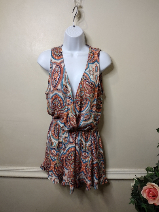 Show Me Your MuMu Pants - Show Me Your Mumu Paisley Print Sleeveless V-Neck Romper in White Coral & Blue